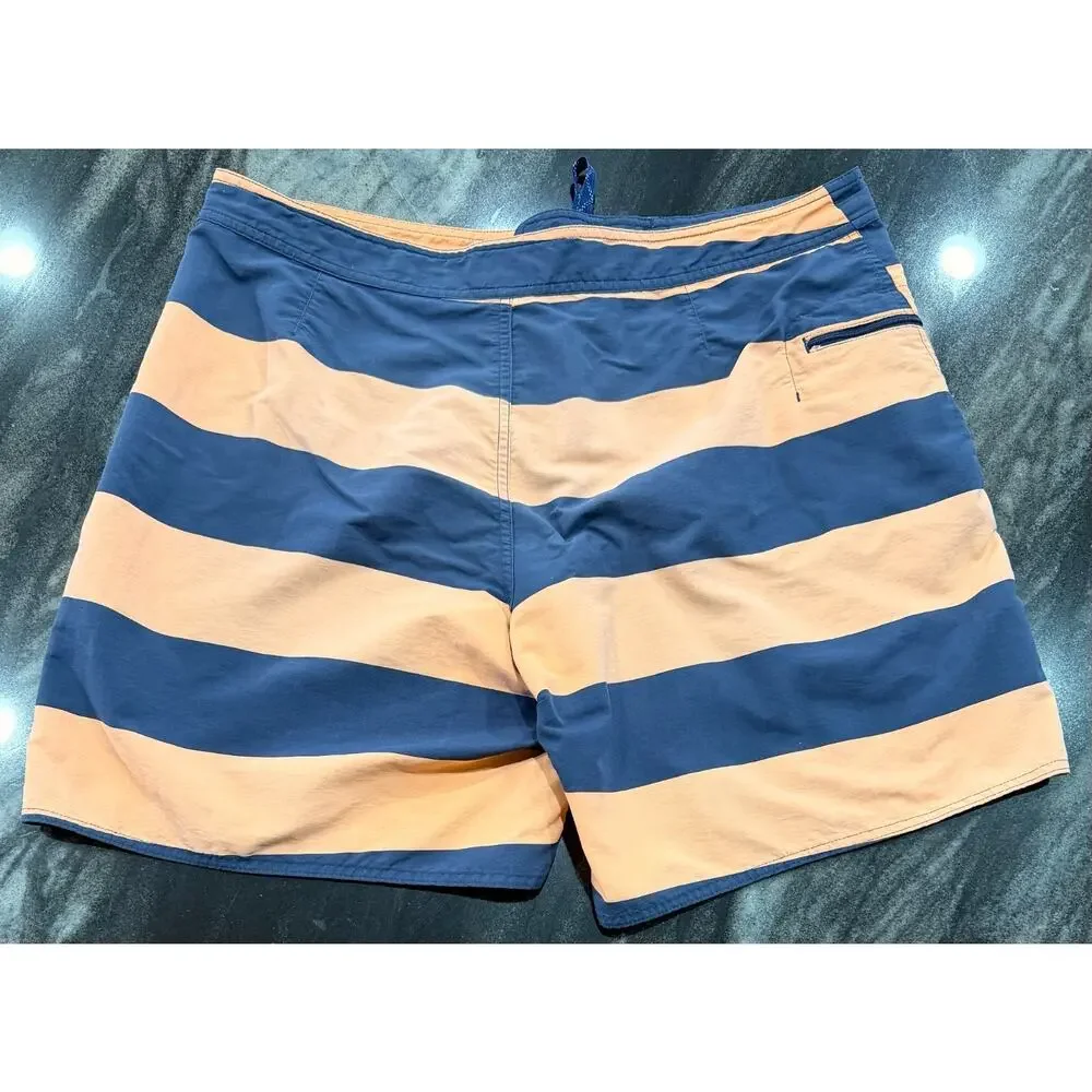 Patagonia Wavefarer Board Shorts Swim Trunks Striped Blue Tan Men's Size 38